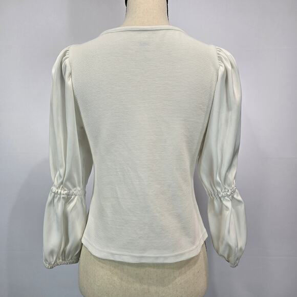 ANTHROPOLOGIE Maeve Ribbed Tiered Sleeve White Blouse S P - Picture 7 of 11